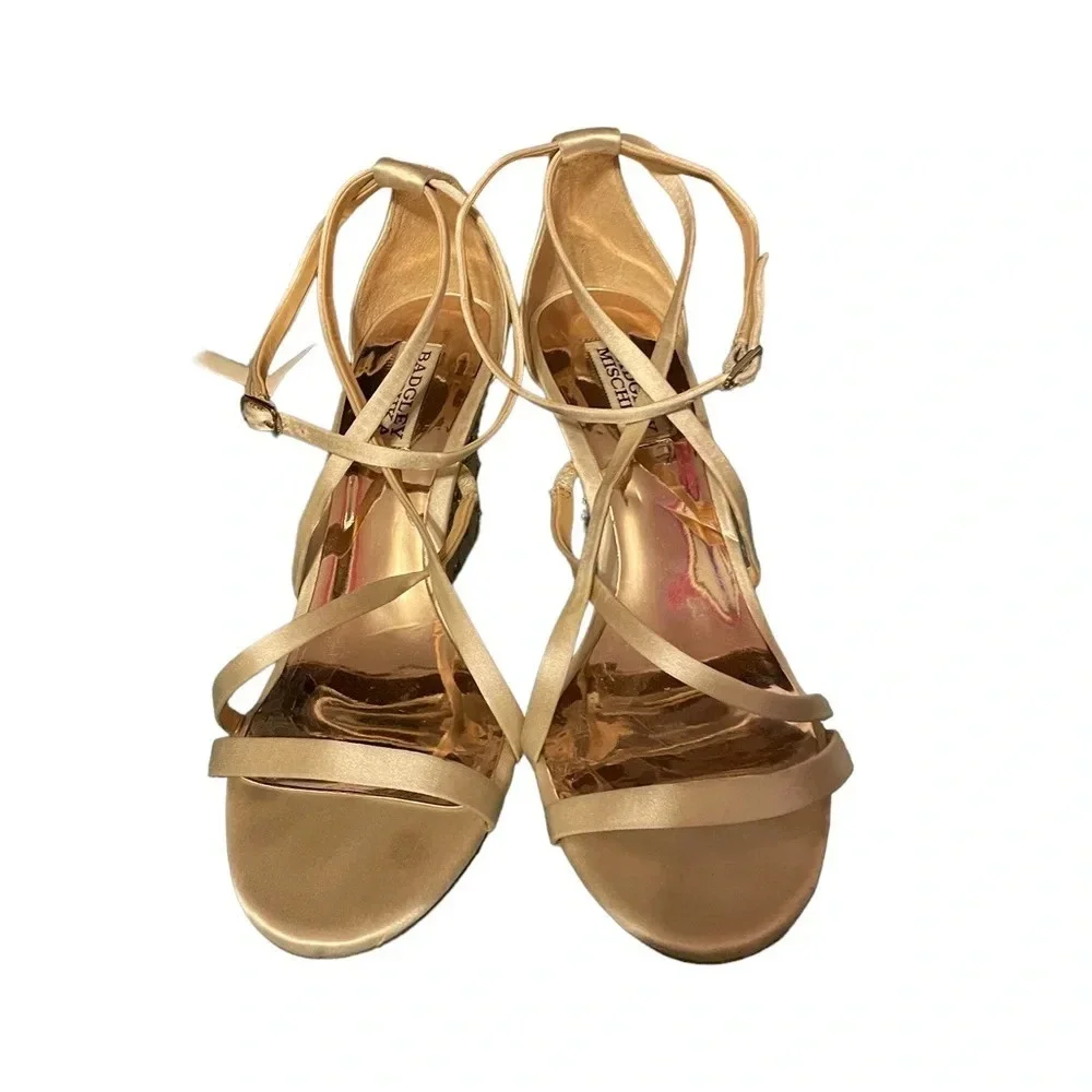 BADGLEY MISCHKA JEWELED SATIN WEDGES
